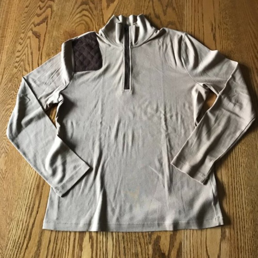 “Chaps” zip neck, mock turtleneck top, L